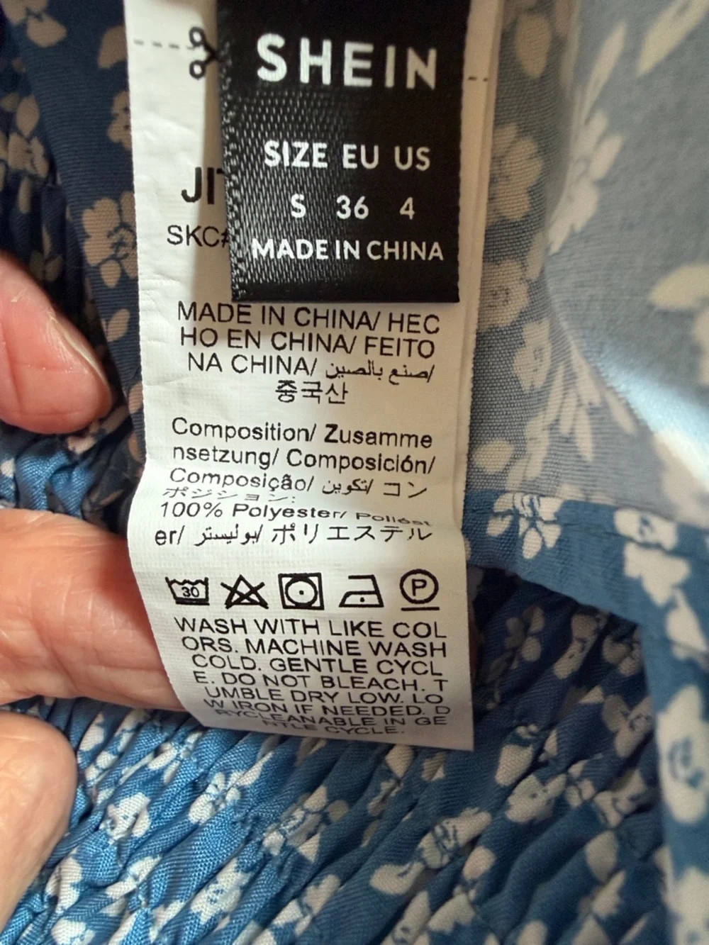 SHEIN US Size 4 Blue Floral Smocked Midi Maternity Dress with Ruffle Hem